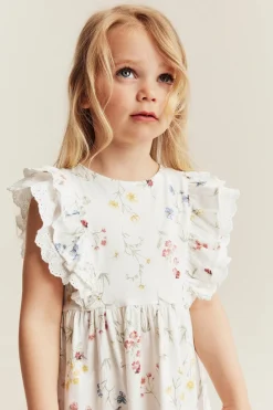 Kids white floral jersey dress