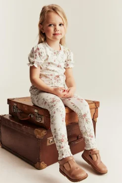 Kids white floral leggings with lace