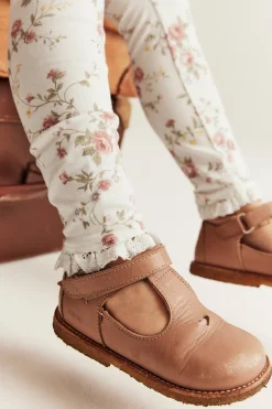 Kids white floral leggings with lace