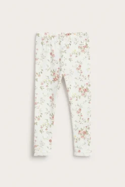 Kids white floral leggings with lace