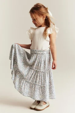Kids white floral long skirt