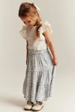 Kids white floral long skirt
