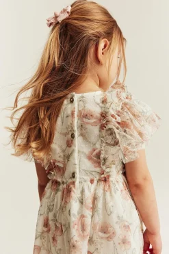 Kids white floral mesh dress