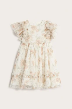 Kids white floral mesh dress
