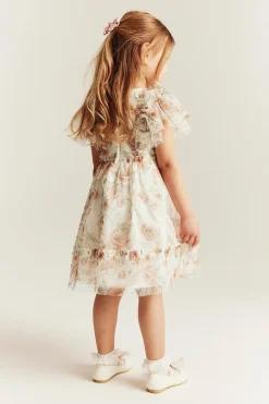 Kids white floral mesh dress