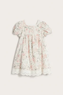 Kids white floral puff sleeve dress