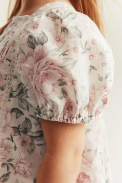 Kids white floral puff sleeve dress