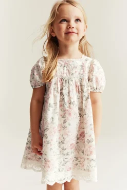 Kids white floral puff sleeve dress