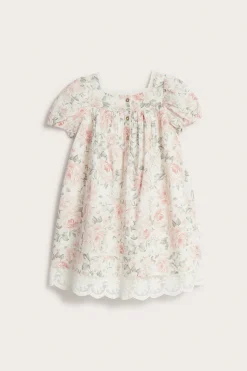 Kids white floral puff sleeve dress