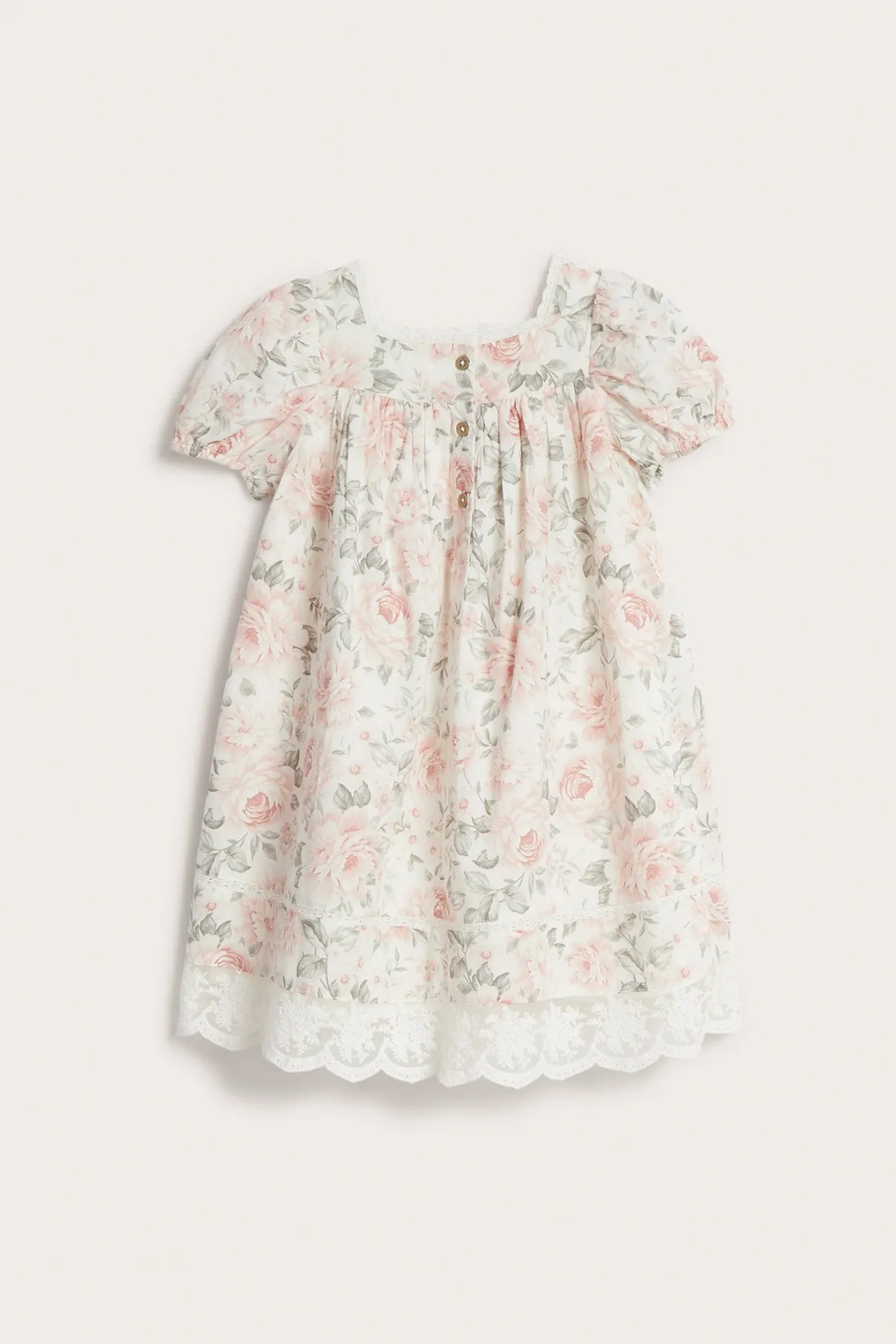 Kids white floral puff sleeve dress