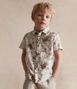 Kids white floral short-sleeved shirt
