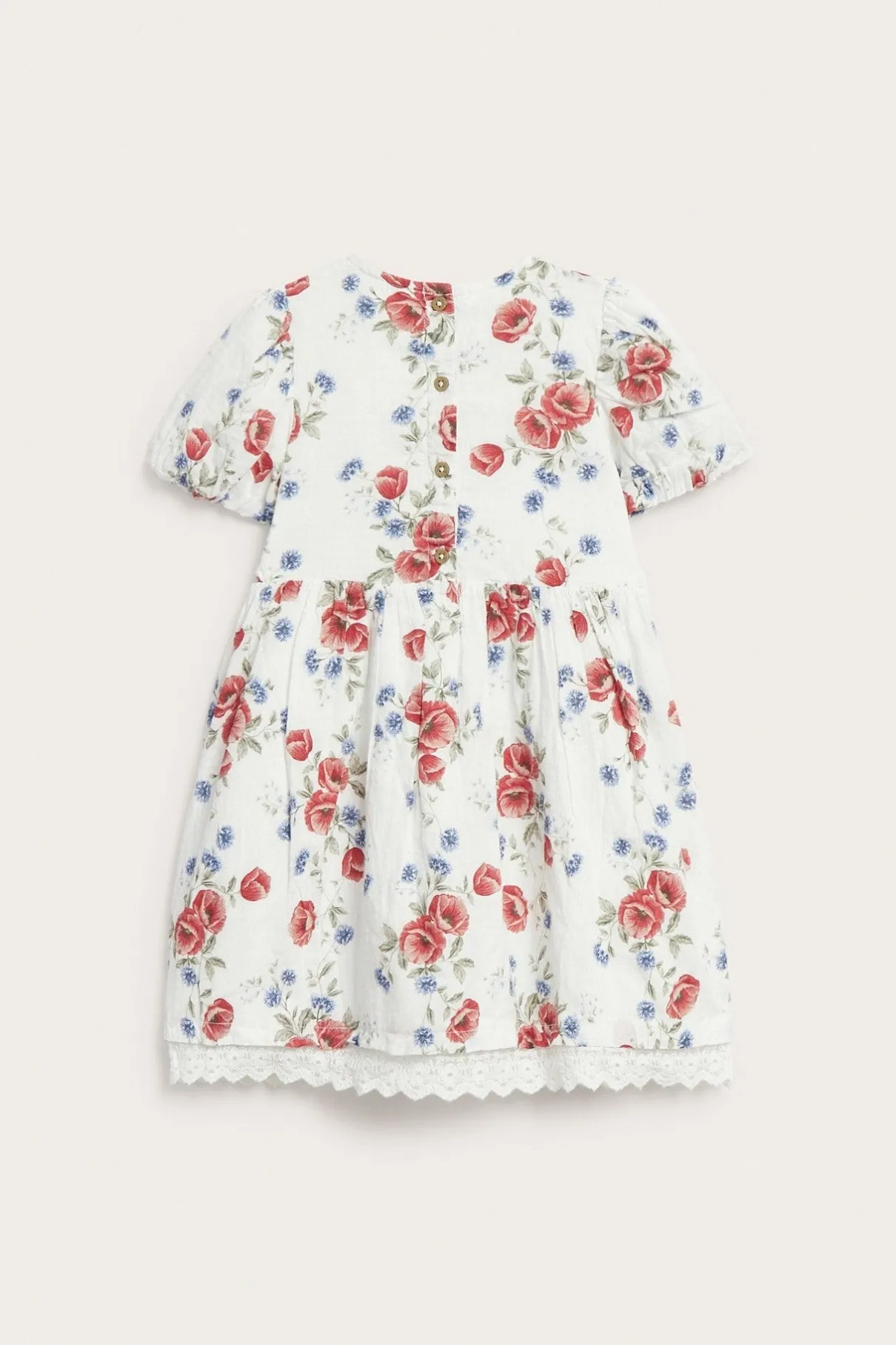 Kids white floral short-sleeved dress