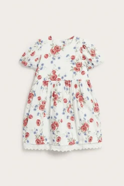 Kids white floral short-sleeved dress