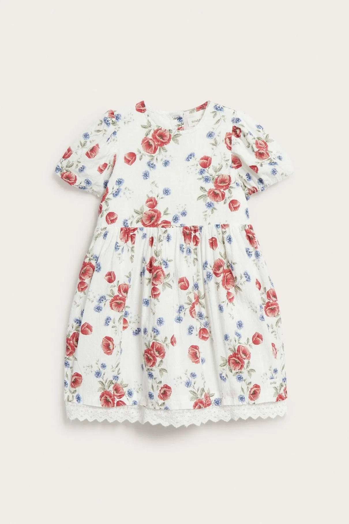 Kids white floral short-sleeved dress