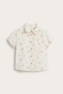 Kids white floral woven short-sleeved shirt