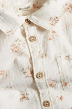 Kids white floral woven short-sleeved shirt