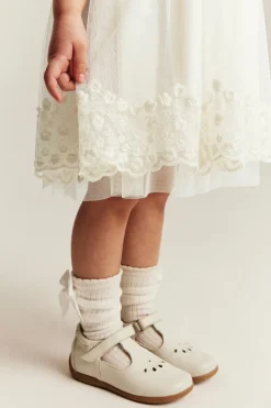 Kids white mesh dress with embroidery