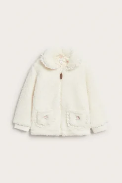 Kids white pile jacket with collar and lace