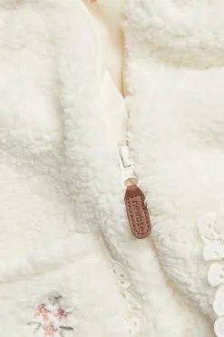 Kids white pile jacket with collar and lace
