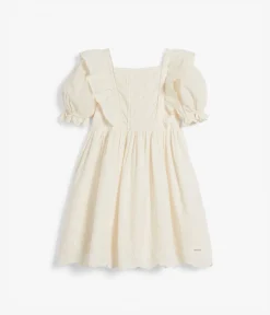 Kids white woven embroidery dress
