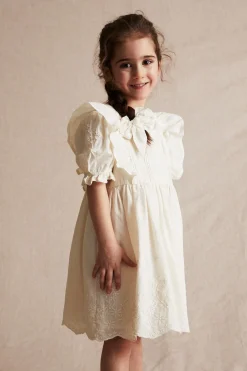Kids white woven embroidery dress