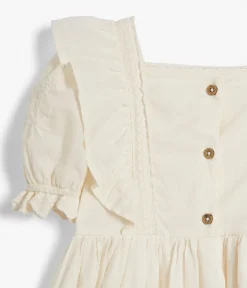 Kids white woven embroidery dress