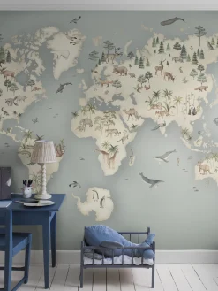 Little Explorer Mural blue wallpaper