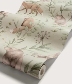 Wild Forest beige fox & bear wallpaper