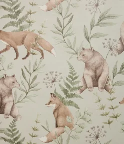 Wild Forest beige fox & bear wallpaper