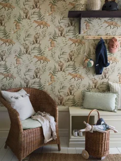 Wild Forest beige fox & bear wallpaper