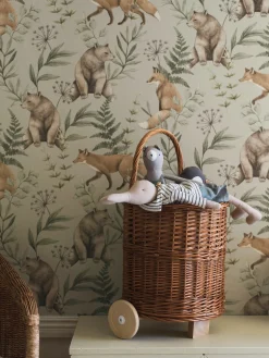 Wild Forest beige fox & bear wallpaper