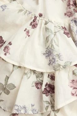 Women's beige floral frill blouse