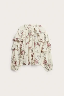 Women's beige floral frill blouse