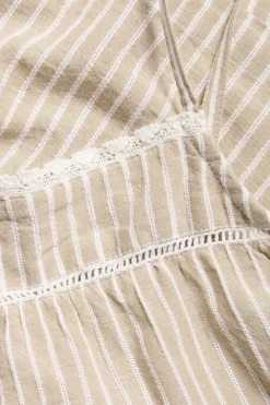 Womens beige striped tie shoulder top