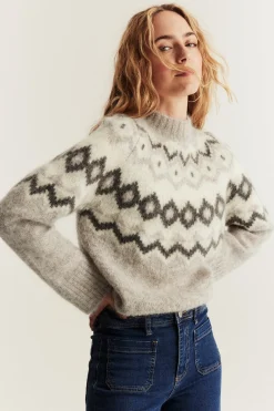 Women's beige wool and mohair-blend jumper