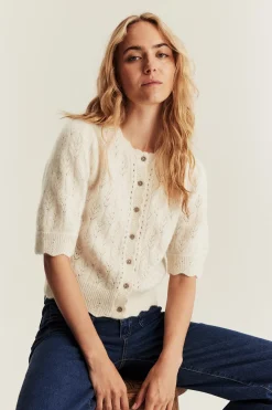 Women's beige wool blended cardigan