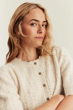 Women's beige wool blended cardigan