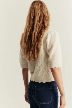 Women's beige wool blended cardigan