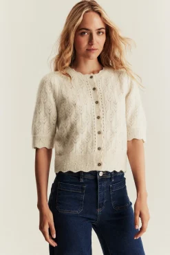 Women's beige wool blended cardigan