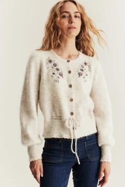 Women's beige wool blended cardigan