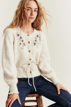 Women's beige wool blended cardigan