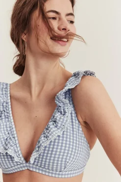 Women's blue checked bikini top