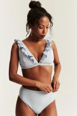 Women's blue checkered bikini bottoms