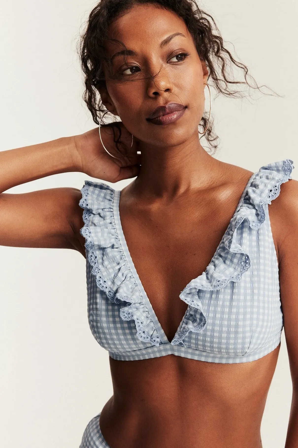 Women's blue checkered bikini top