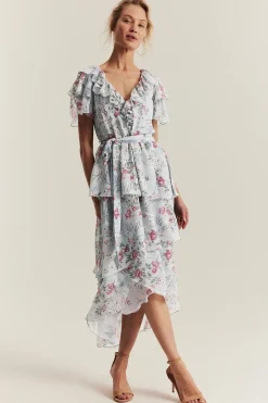 Women's blue floral chiffon dress
