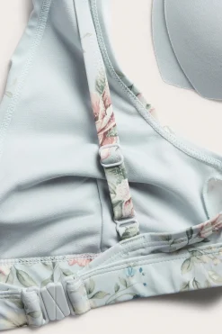 Women's blue floral frill bikini top