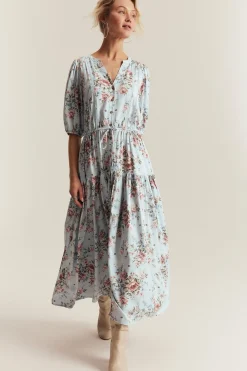 Women's blue floral viscose dress