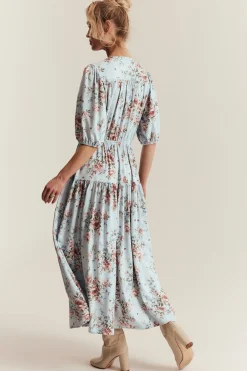 Women's blue floral viscose dress
