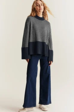 Women's blue knitted wool jumper