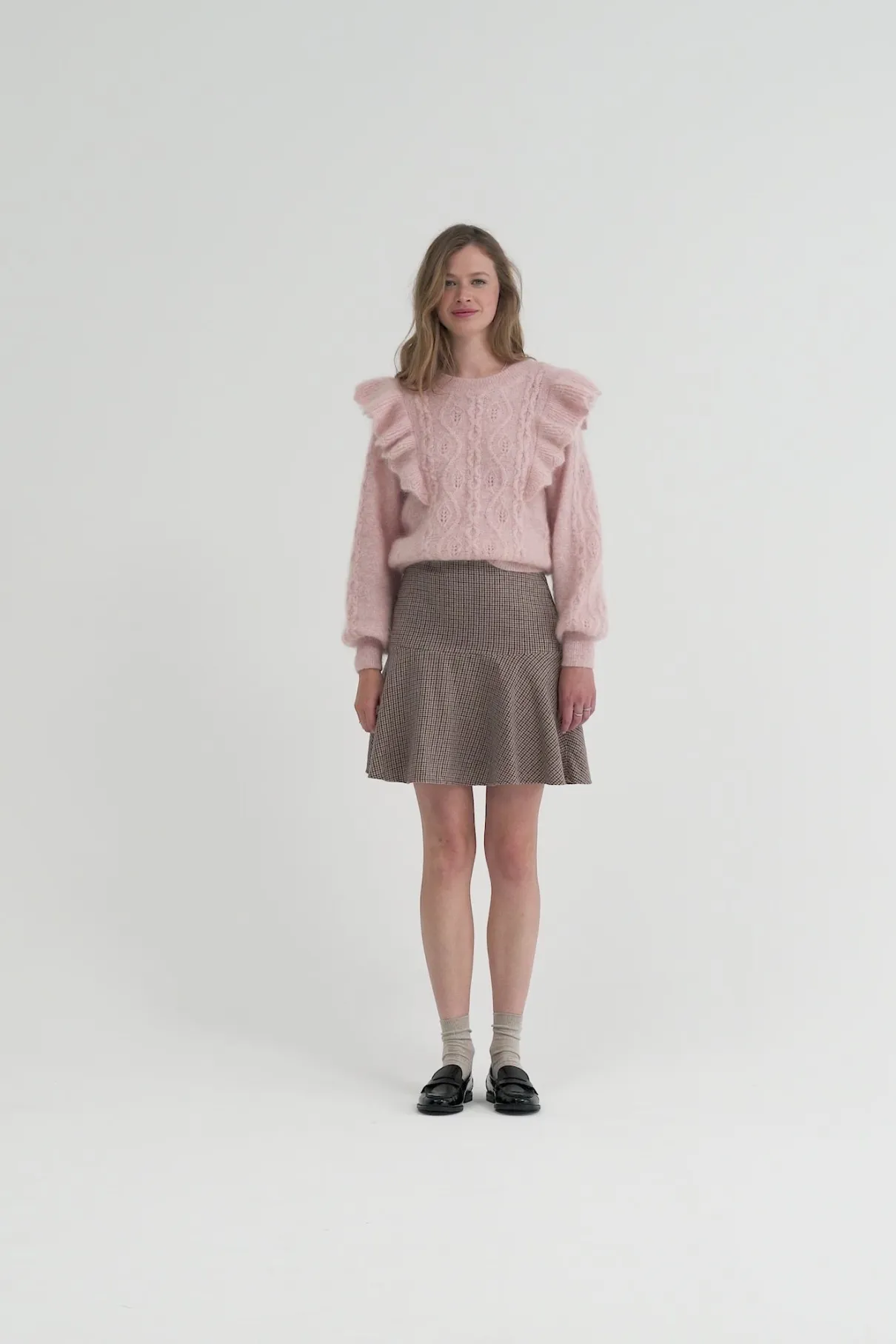 Womens brown checked mini skirt